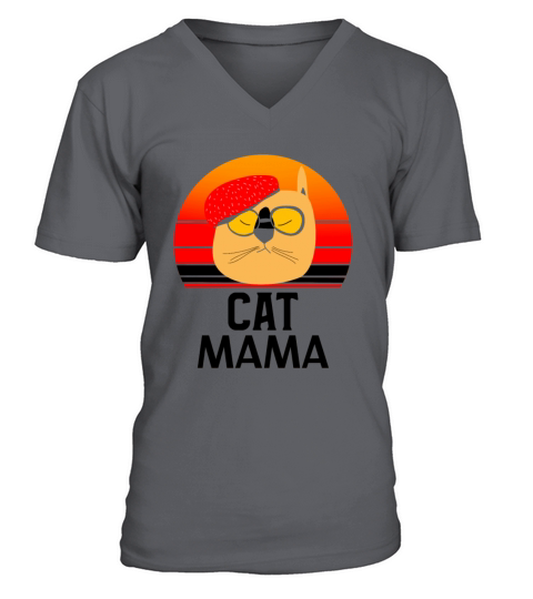 Cat Mom Tee Funny Vintage Retro Sunset Cat V-Neck T-shirt