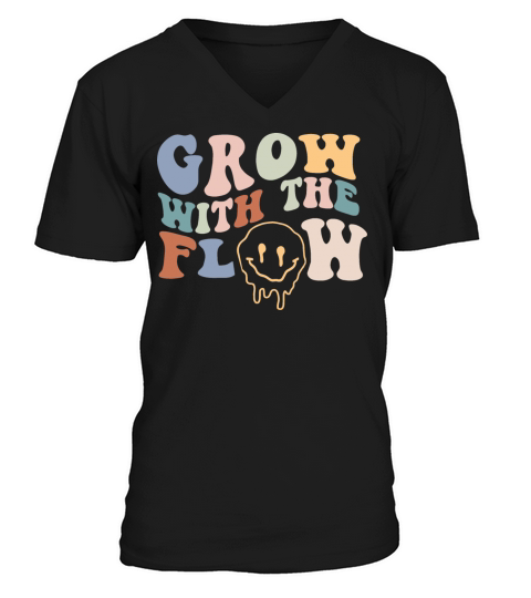 Grow With The Flow 70s Boho Peace Hippie Gift V-Neck T-shirt