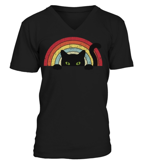 Meow Black Cat Vintage Background V-Neck T-shirt