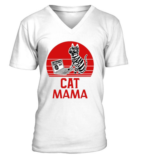 Retro Cat Mama Shirt Vintage Style Feline Lover V-Neck T-shirt