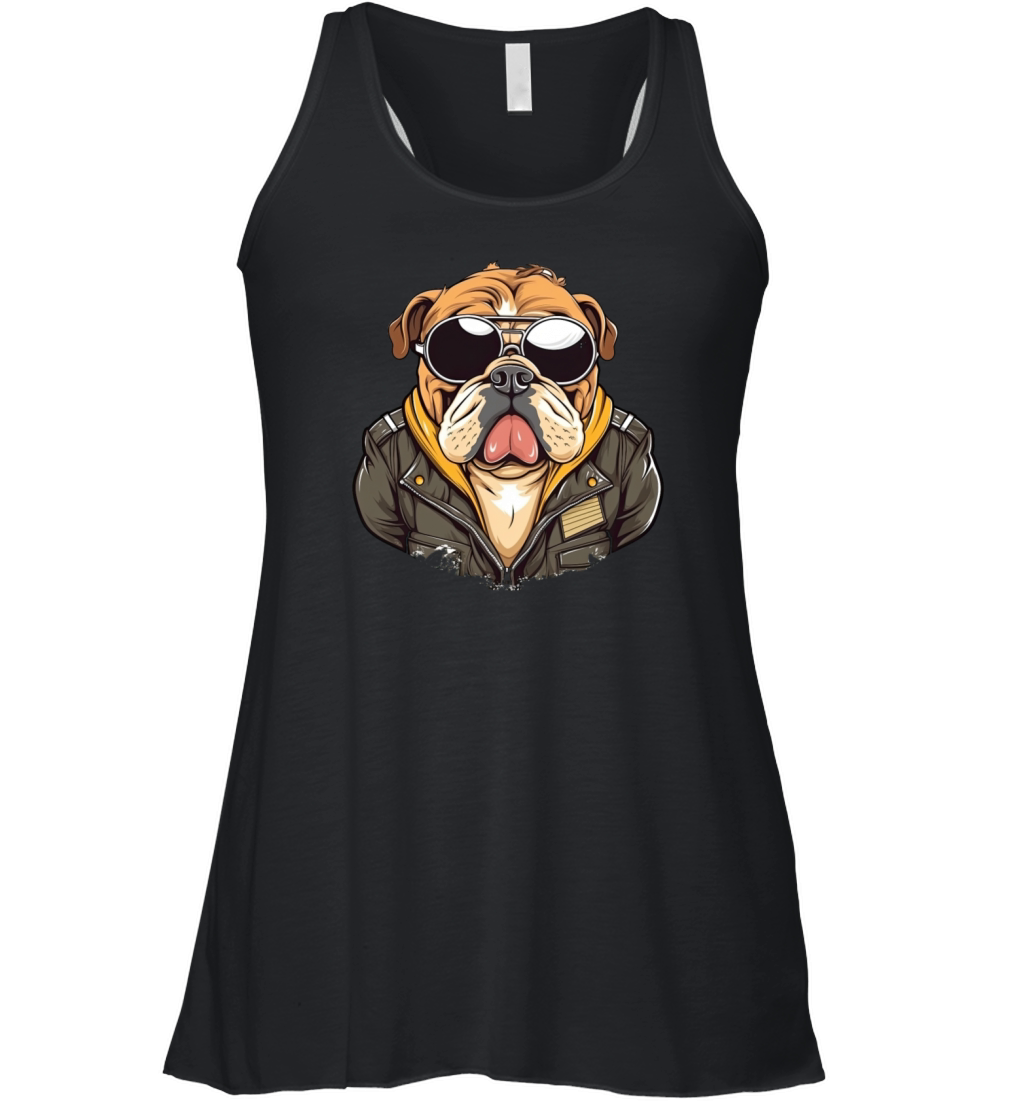 A retro and vintage theme showcasing a bulldog Women's Flowy Tank Top