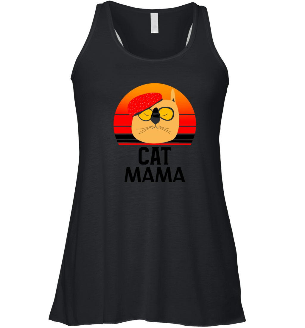 Cat Mom Tee Funny Vintage Retro Sunset Cat Women's Flowy Tank Top