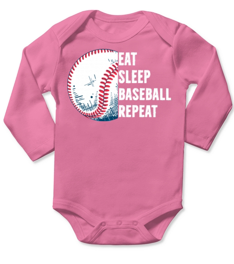 Eat Sleep Baseball Repeat Funny Vintage Long Sleeve Baby One-Piece