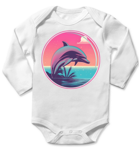 Vintage Dolphin Lovers Long Sleeve Baby One-Piece