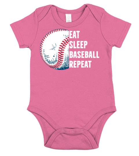 Eat Sleep Baseball Repeat Funny Vintage Short Sleeve Baby One-Piece