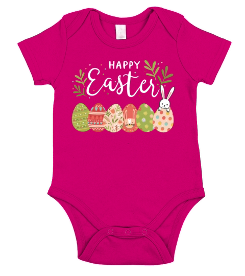 Happy Easter Spring Flowers Bunny Rabbit Egg Hunt Short Sleeve Baby One-Piece