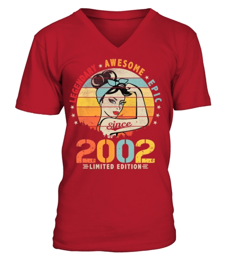 Vintage 2002 21st Birthday Legendary Awesome Epic V-Neck T-shirt