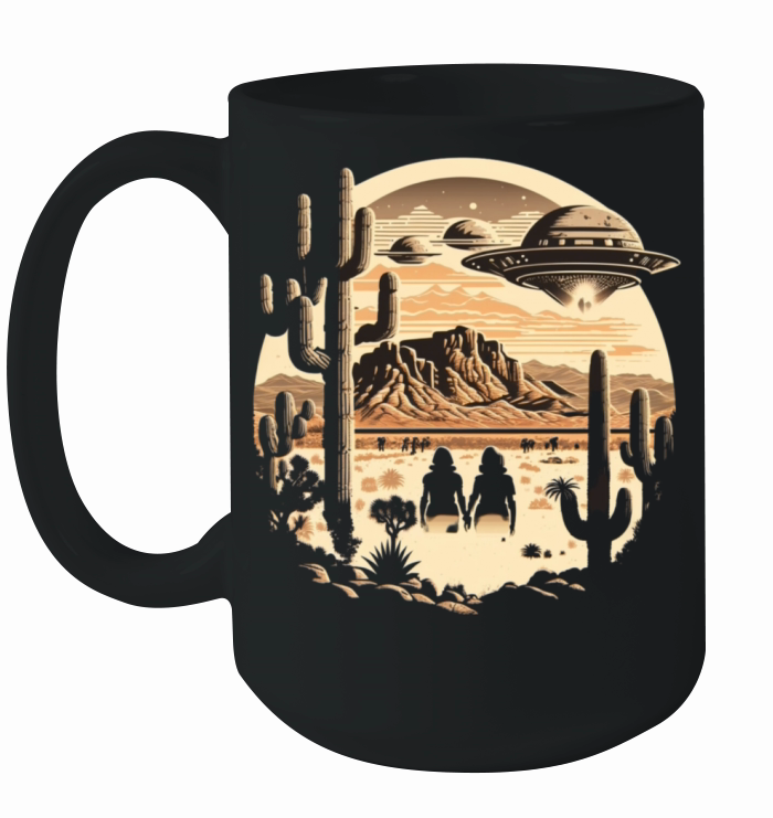 Retro sunset UFO Ceramic Mug