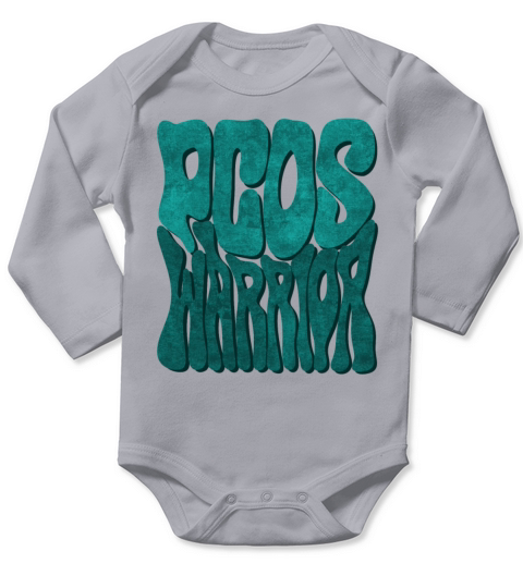 Retro Groovy PCOS WARRIOR Teal Ribbon Awareness Long Sleeve Baby One-Piece