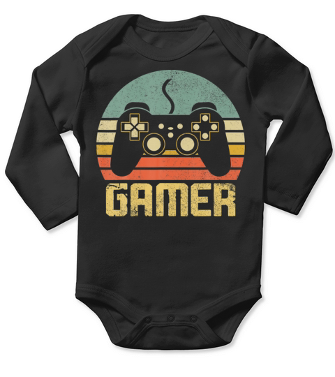 Vintage Retro Gamer Video Game Player Long Sleeve Baby One-Piece