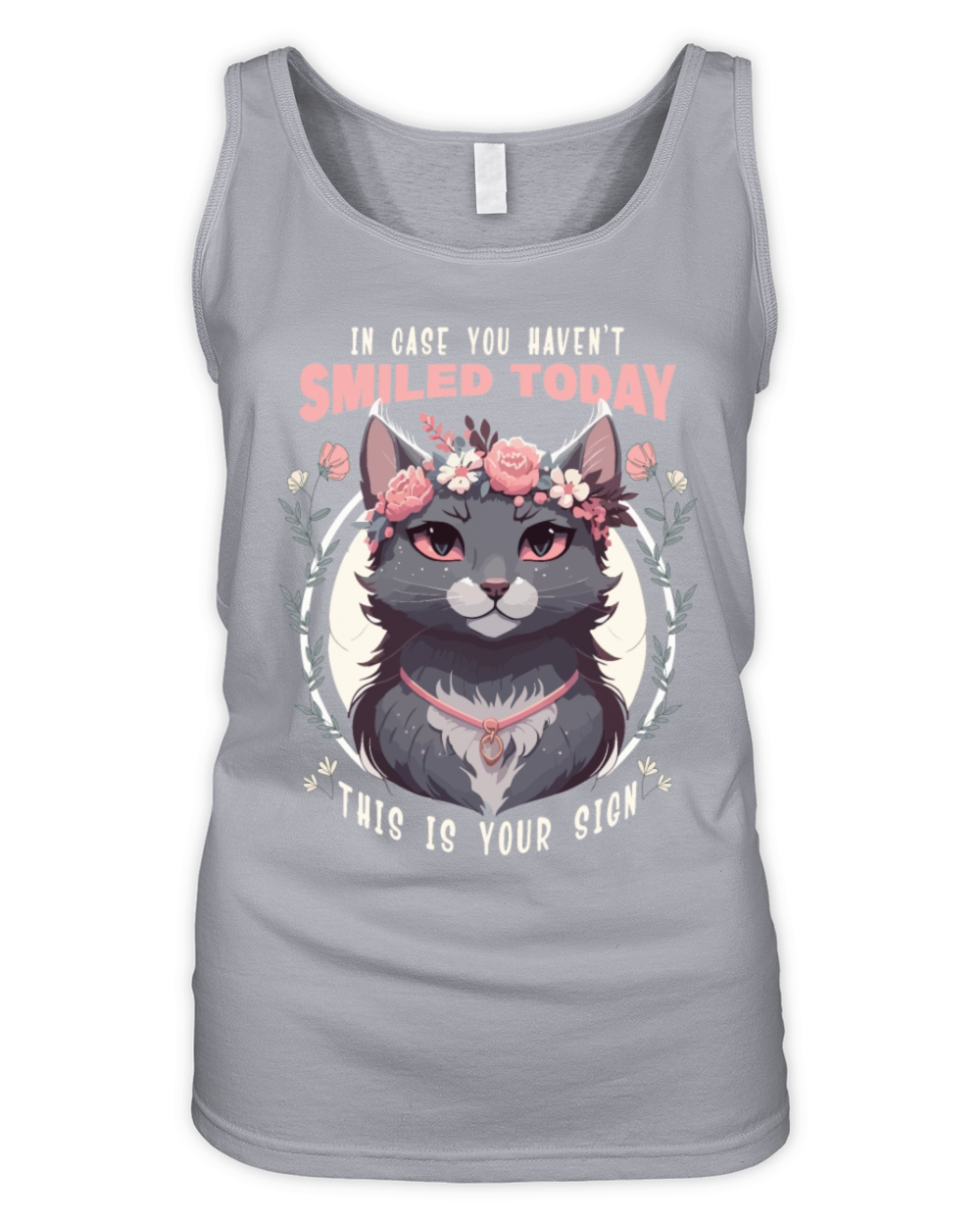 Anime Cat Flower Crown Pet Lover Positivity Floral Organic Women's Tank Top