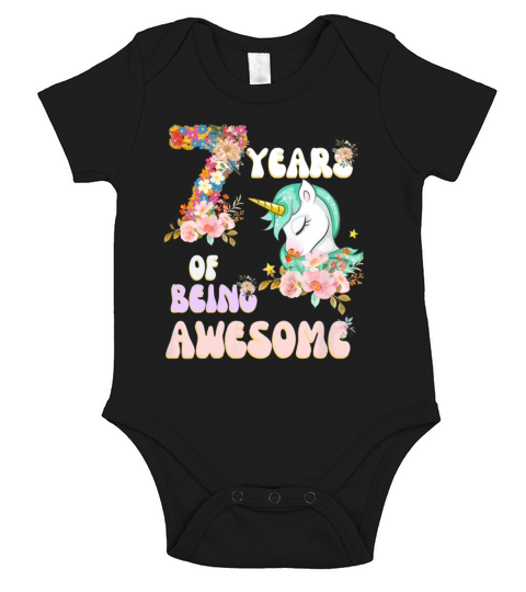 7 YEARS OF BEING AWESOMe Short Sleeve Baby One-Piece