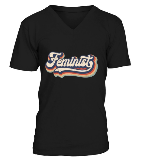 Feminist - Retro 70s Vintage Rainbow - Feminism Gi V-Neck T-shirt
