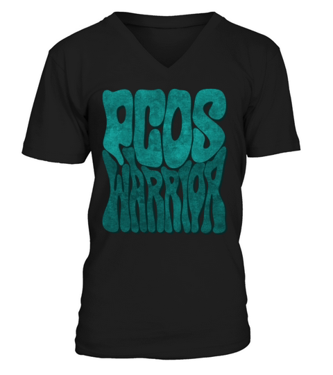 Retro Groovy PCOS WARRIOR Teal Ribbon Awareness V-Neck T-shirt