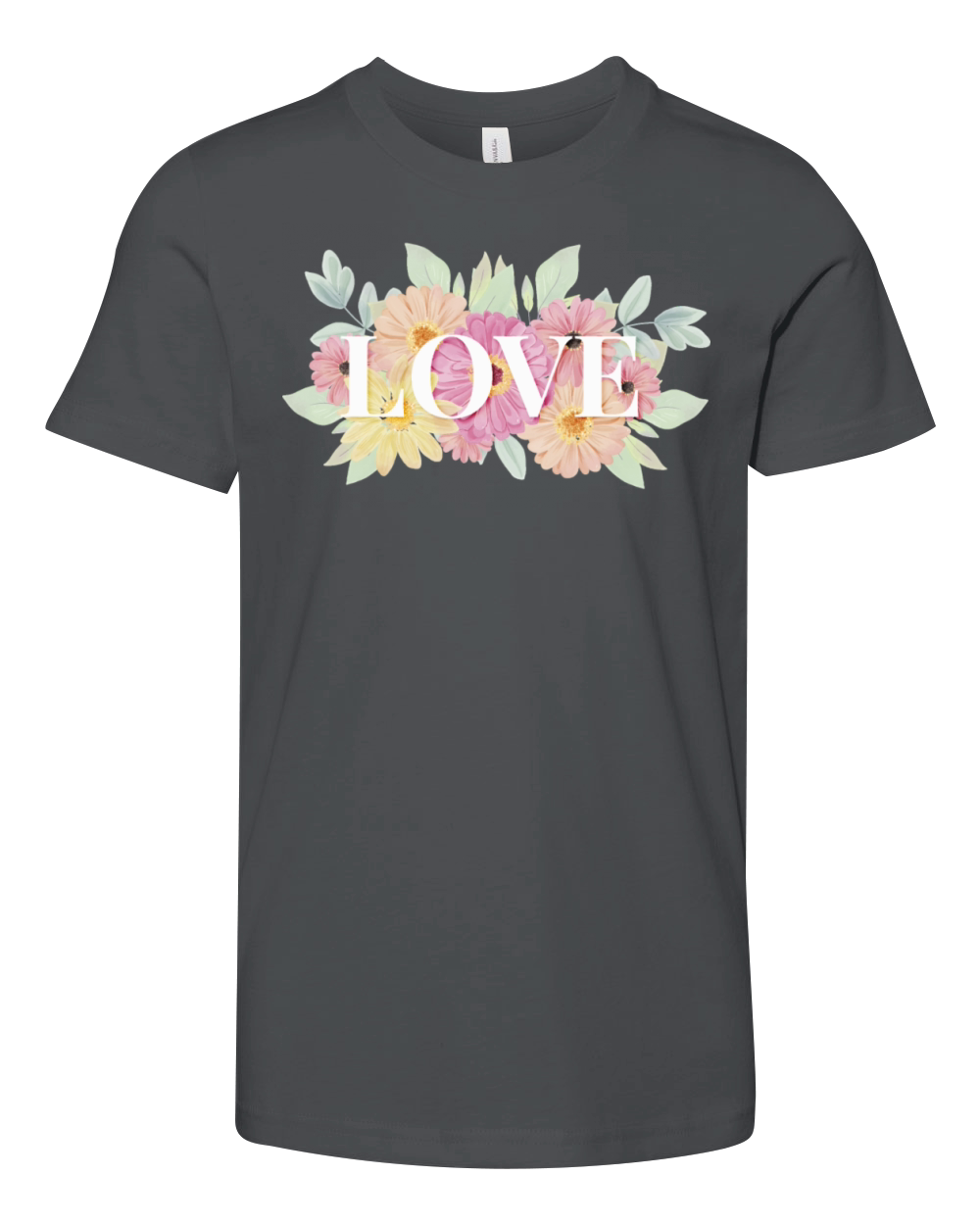 Watercolor Flowers Background Love Quote Lettering Youth Unisex Jersey Tee