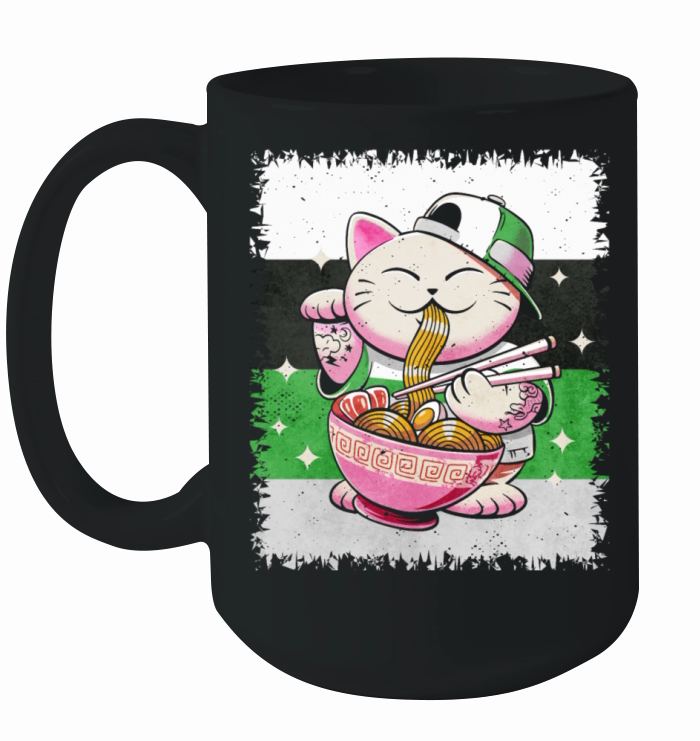Demiromantic Pride Flag Japanese Ramen Cat Sublte Ceramic Mug