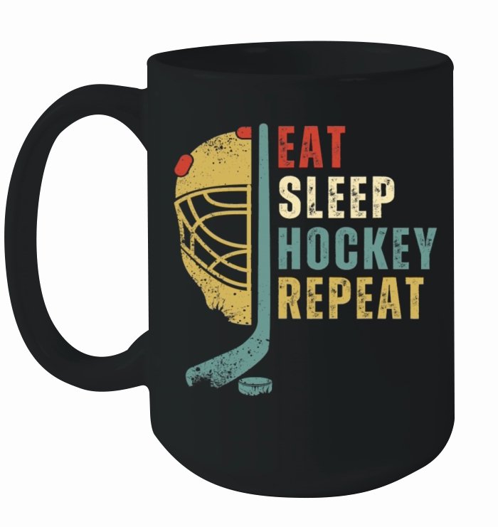 Eat Sleep Hockey Repeat Funny Retro Vintage Sport Ceramic Mug