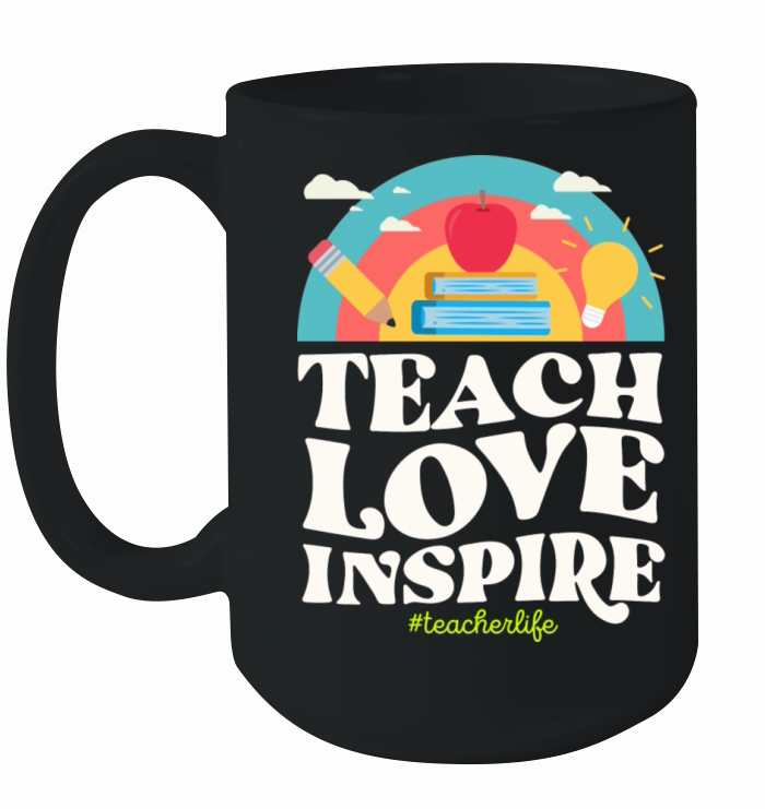 Teach Love Inspire Teacher Life Vintage Rainbow Ceramic Mug
