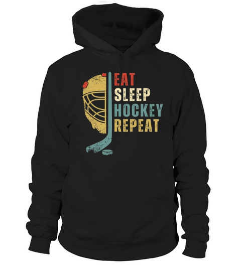 Eat Sleep Hockey Repeat Funny Retro Vintage Sport Hoodie Unisex