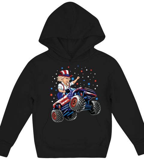Uncle Sam 4th of July Monster Truck USA patriotic Kids Hoodie