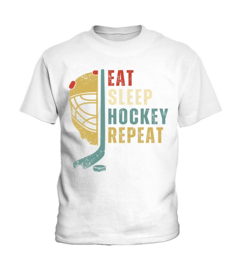 Eat Sleep Hockey Repeat Funny Retro Vintage Sport Kids T-Shirt
