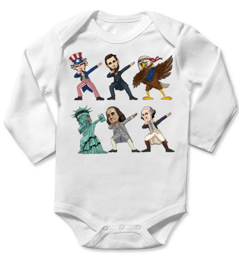 Dabbing Uncle Sam And Friends 4th Of July Boys Long Sleeve Baby One-Piece