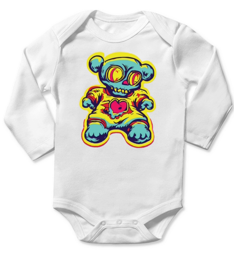 Horror Scary Bear Halloween Nosferatu Bear Long Sleeve Baby One-Piece