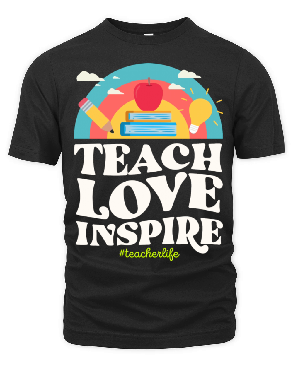 Teach Love Inspire Teacher Life Vintage Rainbow Organic Unisex T-shirt