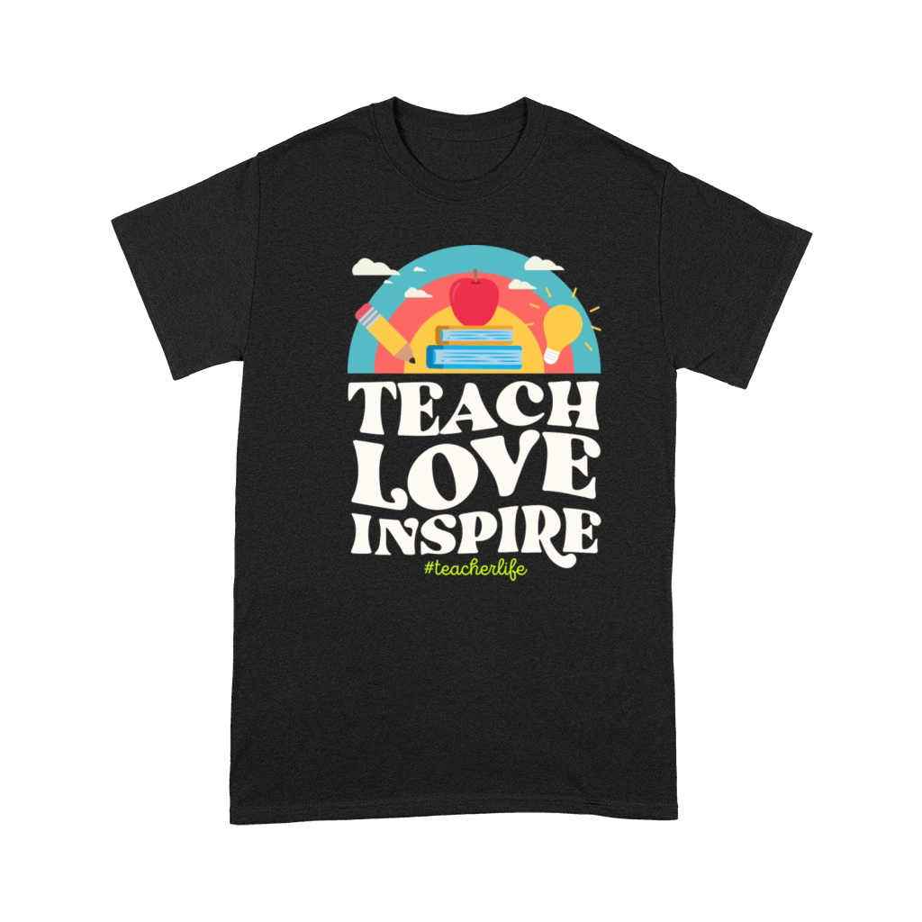 Teach Love Inspire Teacher Life Vintage Rainbow Premium T-shirt