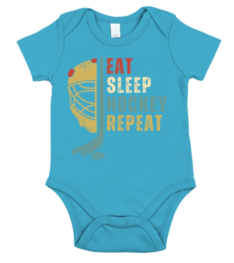 Eat Sleep Hockey Repeat Funny Retro Vintage Sport Short Sleeve Baby One-Piece