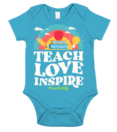 Teach Love Inspire Teacher Life Vintage Rainbow Short Sleeve Baby One-Piece