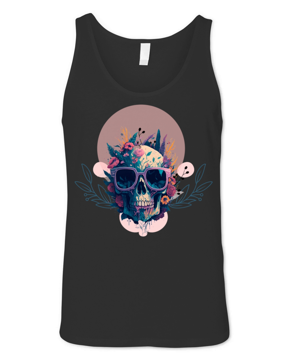 Dead Skull with Gothic floral rose flower gift Unisex Jersey Tank