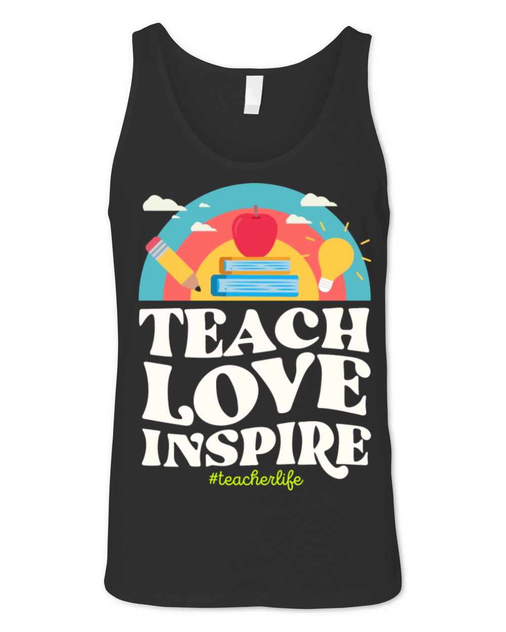 Teach Love Inspire Teacher Life Vintage Rainbow Unisex Jersey Tank