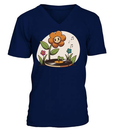 Vinyl Record Player Flower Lover Record Collector V-Neck T-shirt