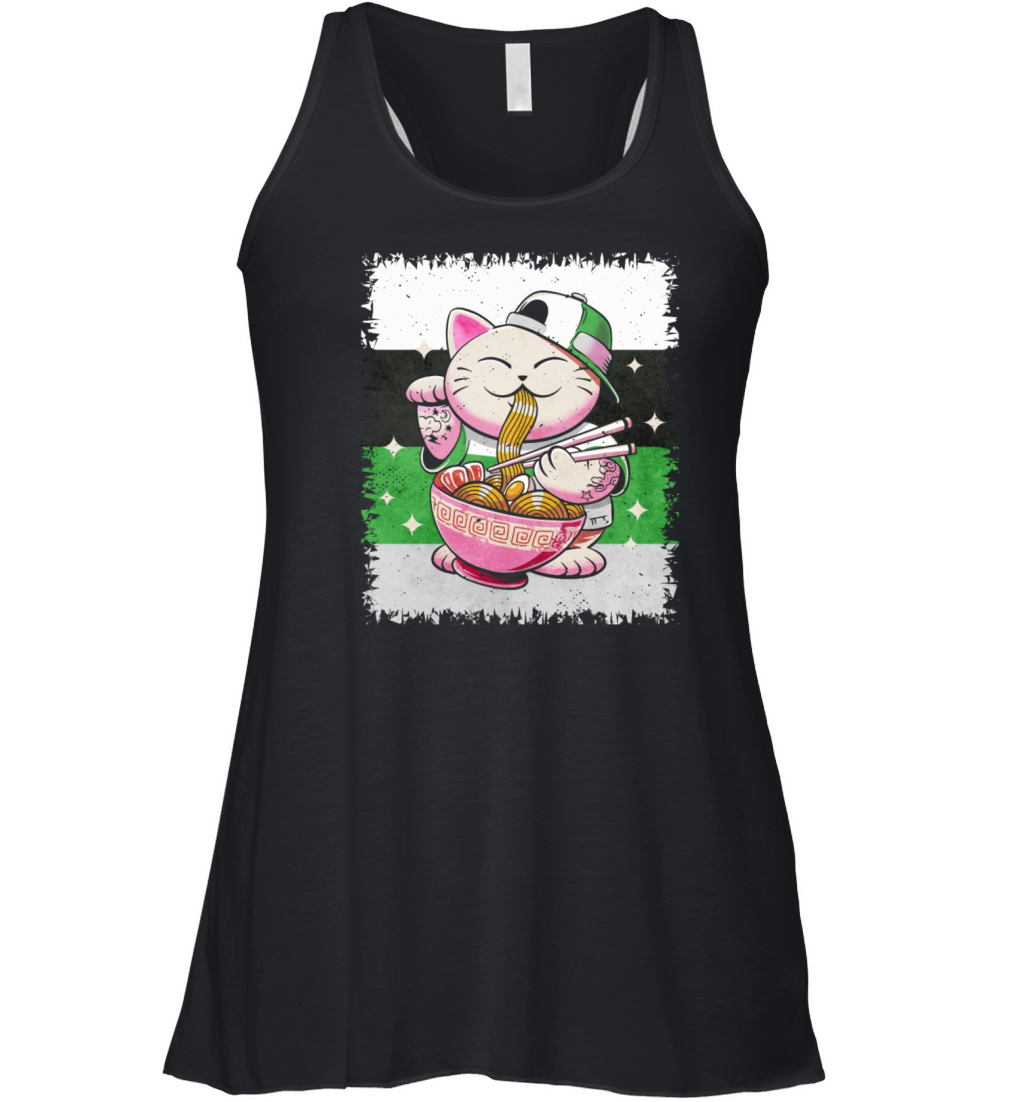 Demiromantic Pride Flag Japanese Ramen Cat Sublte Women's Flowy Tank Top