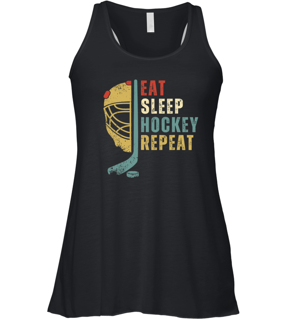 Eat Sleep Hockey Repeat Funny Retro Vintage Sport Women's Flowy Tank Top
