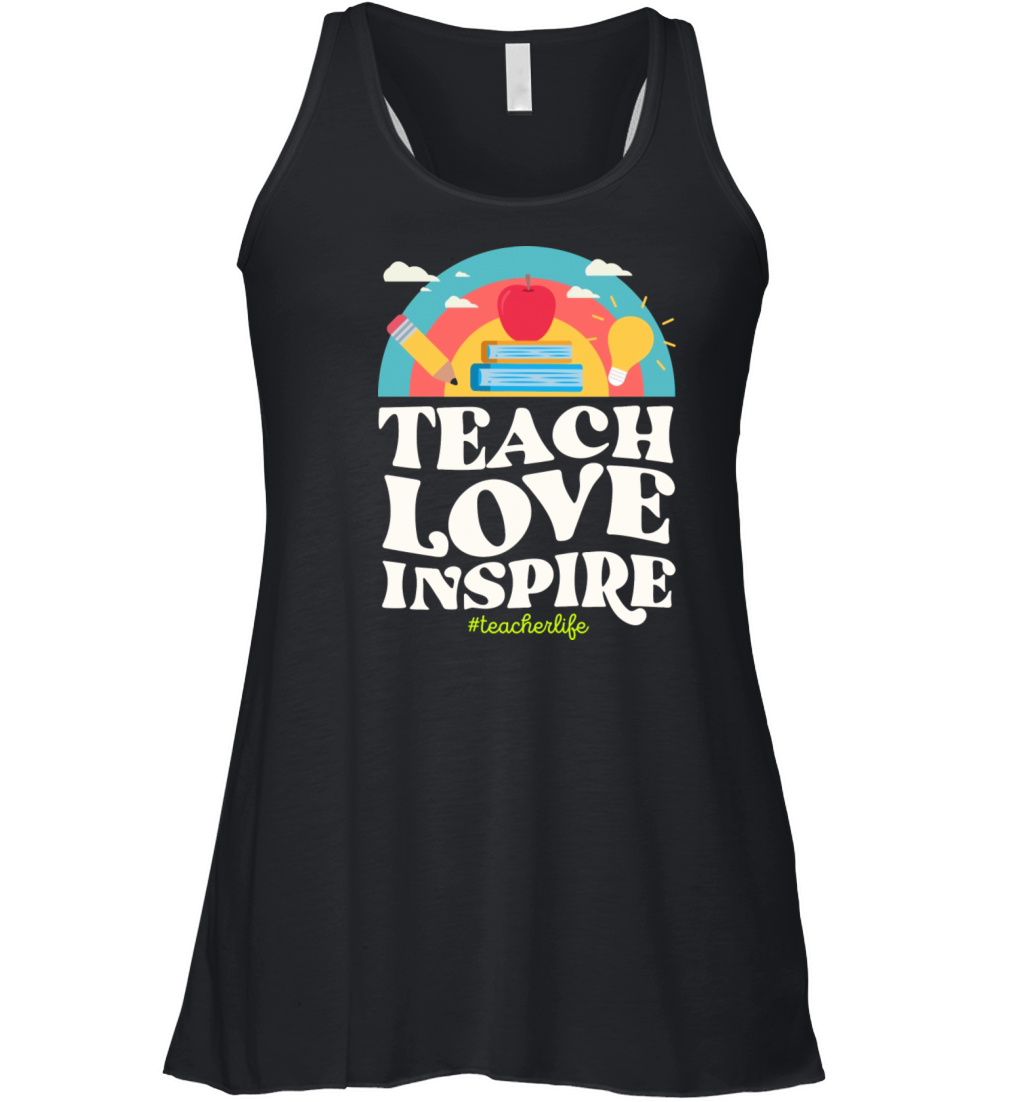 Teach Love Inspire Teacher Life Vintage Rainbow Women's Flowy Tank Top