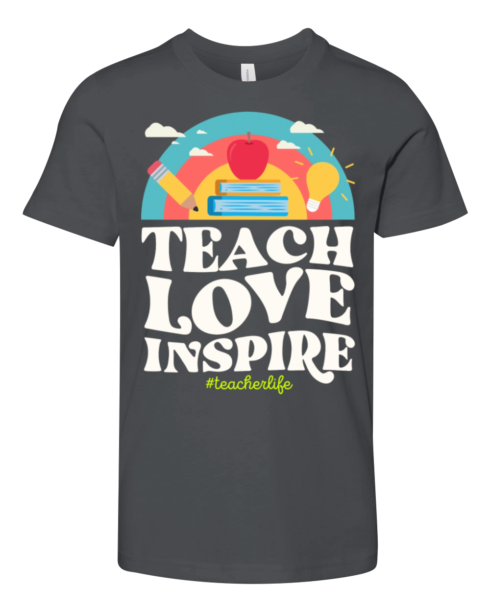 Teach Love Inspire Teacher Life Vintage Rainbow Youth Unisex Jersey Tee