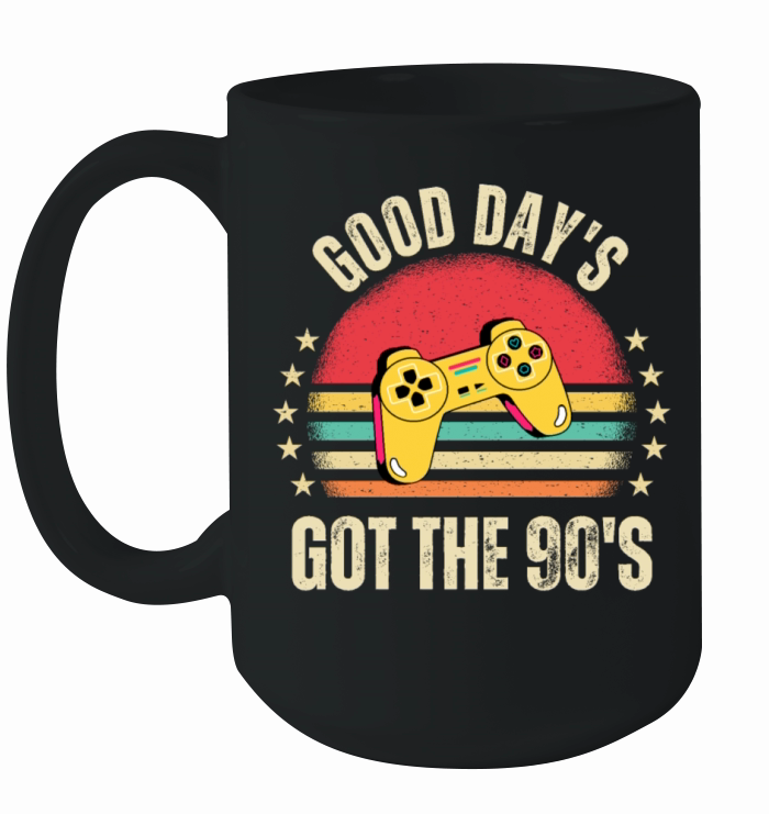 Retro 90s Game Controller and Vintage Sunset Ceramic Mug