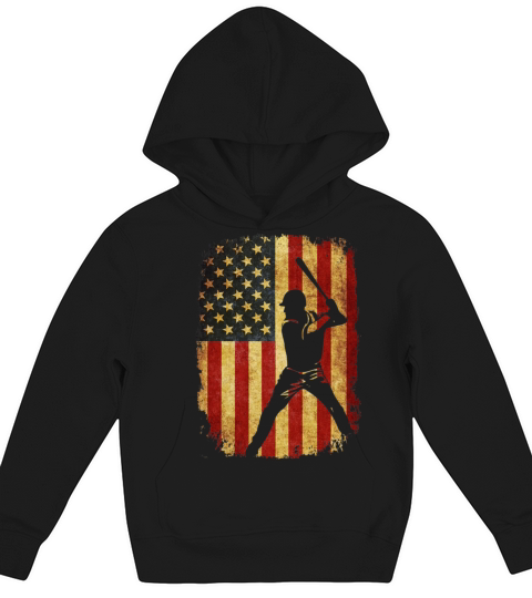Vintage American Flag Baseball Kids Hoodie