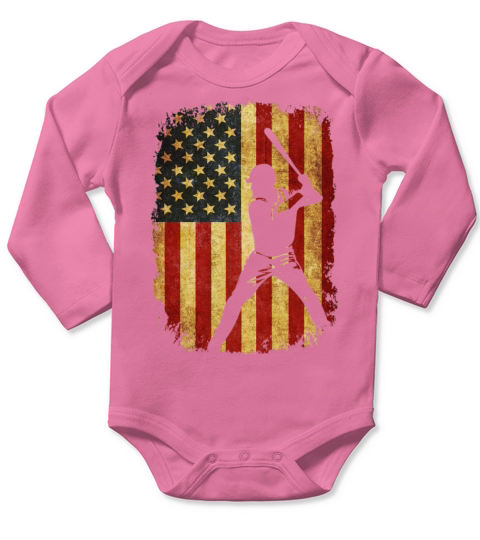 Vintage American Flag Baseball Long Sleeve Baby One-Piece