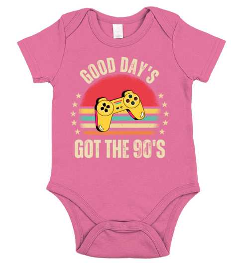 Retro 90s Game Controller and Vintage Sunset Short Sleeve Baby One-Piece