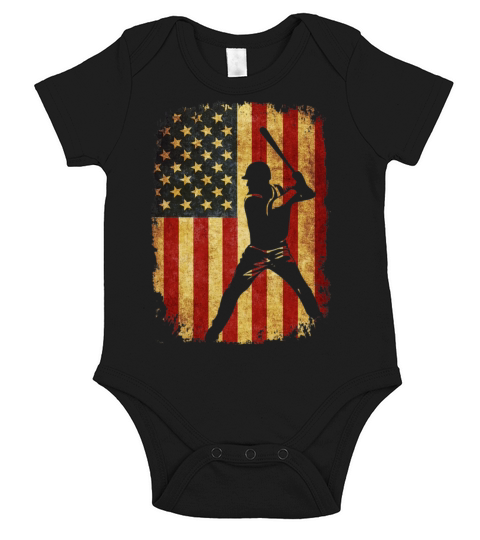 Vintage American Flag Baseball Short Sleeve Baby One-Piece