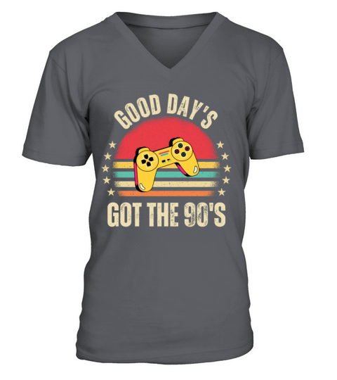Retro 90s Game Controller and Vintage Sunset V-Neck T-shirt
