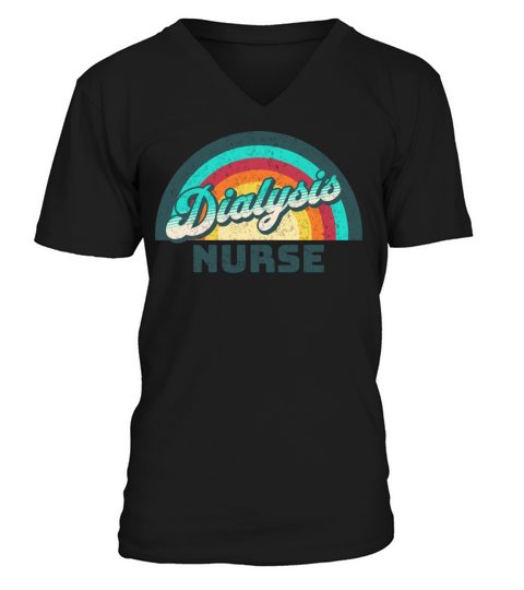 sunshine rainbow retro dialysis nurse V-Neck T-shirt