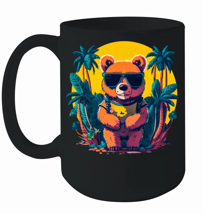 Vintage Retro Bear On Holidays Comic Style Ceramic Mug
