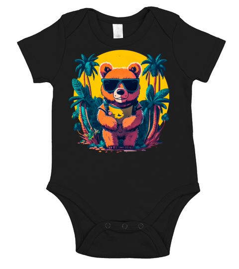 Vintage Retro Bear On Holidays Comic Style Short Sleeve Baby One-Piece