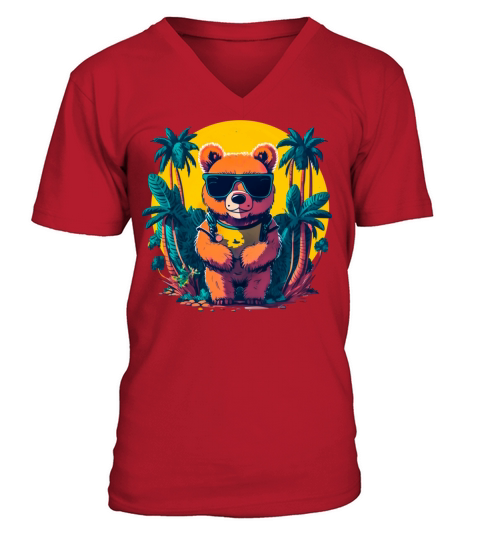 Vintage Retro Bear On Holidays Comic Style V-Neck T-shirt