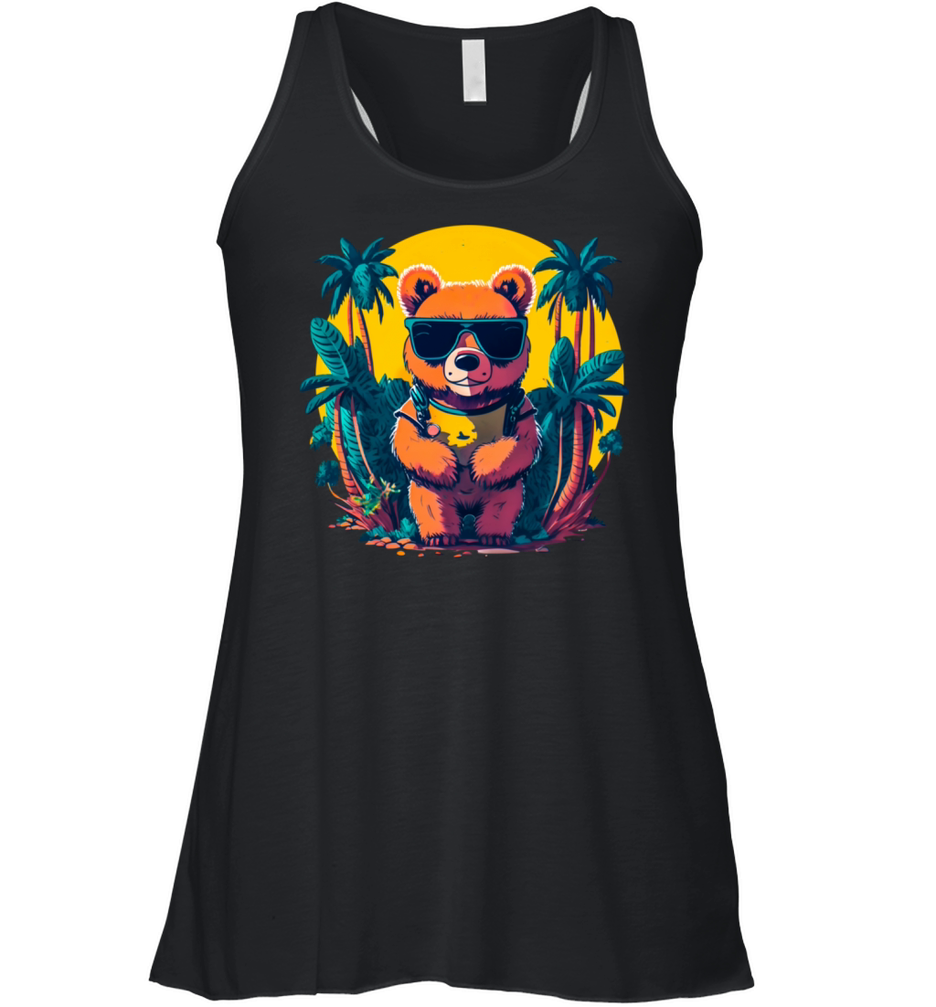 Vintage Retro Bear On Holidays Comic Style Women's Flowy Tank Top