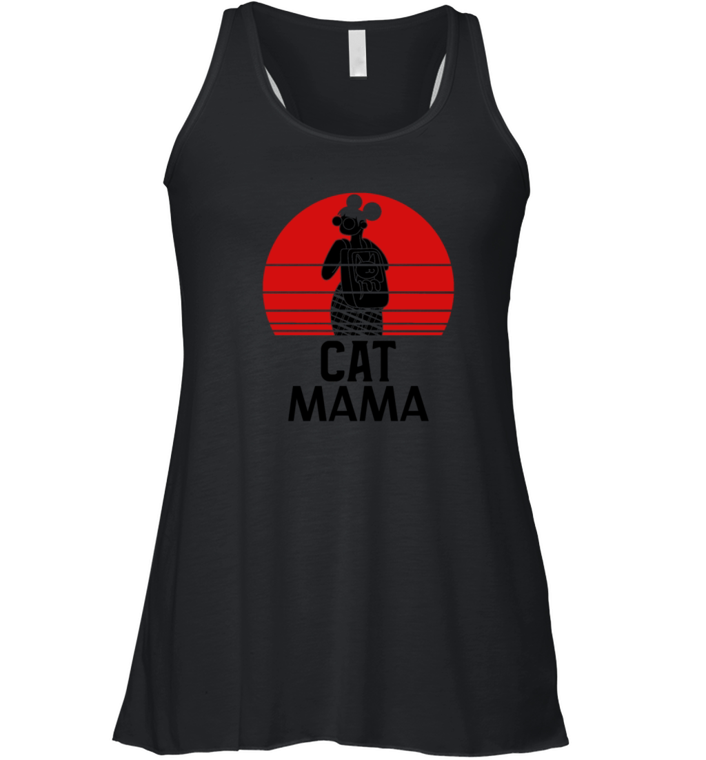 Vintage Cat Lover Shirt Retro Sunset Cat Mom Tee Women's Flowy Tank Top